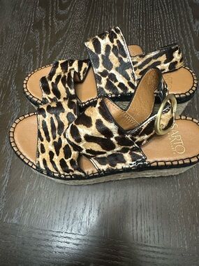 SARTO By Franco Sarto Leopard Print Wedge Sandals in Tan and Black